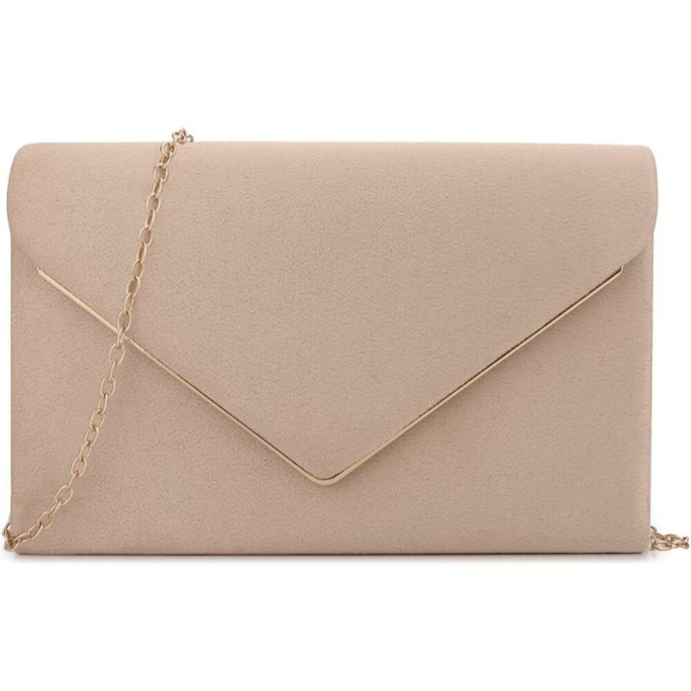 🆕 Women Cream Clutch Evening Purse Evening Party Velvet Suede Pleated Handbag